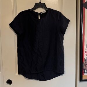 Protagonist Black Silk Shirt high low hem short sleeves basic top blouse Sz M